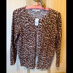 EXPRESS ANIMAL PRINT CREW NECK CARDIGAN